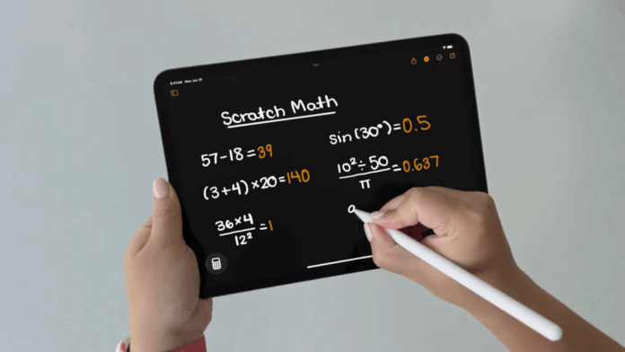 iPadOS 18 writing equation with Apple Pencil in Calculator