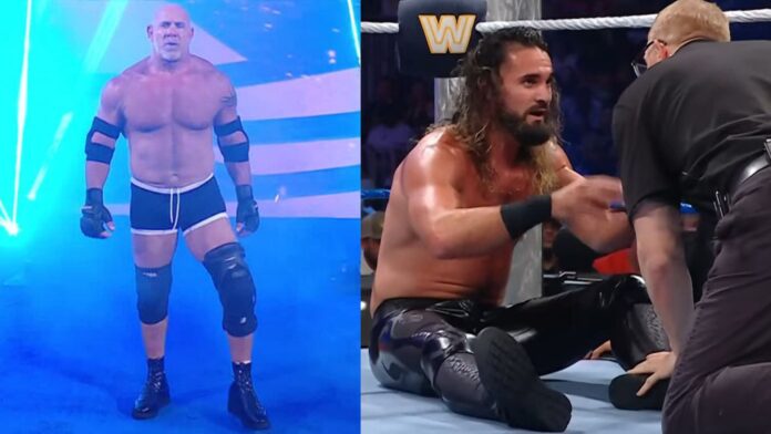 Goldberg; Seth Rollins (Images via WWE.com &amp; WWE